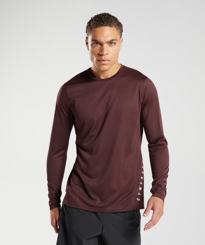 Men\'s Gymshark Sport Long Sleeve T-Shirts Burgundy | CA 6N318D